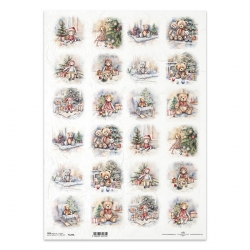 Papier ryżowy ITD A3 R1288L misio, dzieci, choinka